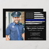 警察卒業パーティー薄い青い線の写真 招待状 (正面/裏面)