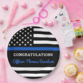 警察卒業党細モダン青ライン国旗 ペーパープレート (パーティー)