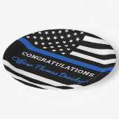 警察卒業党細モダン青ライン国旗 ペーパープレート (アングル)