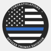 警察卒業党細モダン青ライン国旗 ラウンドシール (正面)