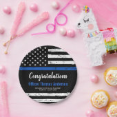 警察卒業党細擦り切れた青ライン国旗 ペーパープレート (パーティー)