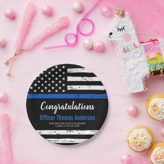 警察卒業党細擦り切れた青ライン国旗 ペーパープレート (パーティー)