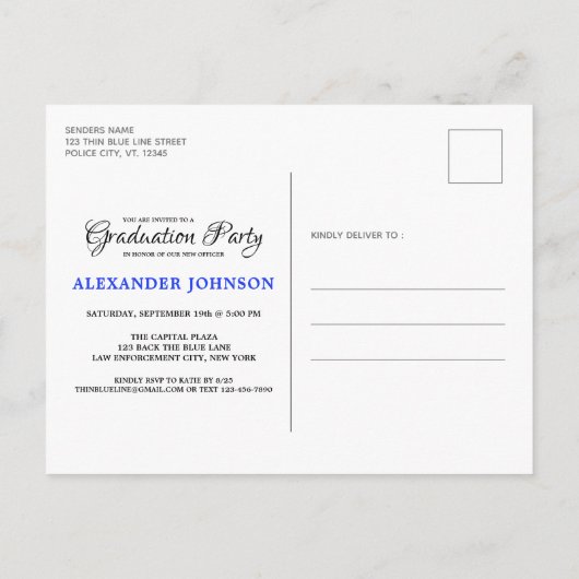 警察卒業式シンブルーラインパーティー インビテーションポストカード (裏面)