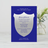 警察卒業式招待状 シルバーバッジ ネイビー 招待状 (スタンド正面)