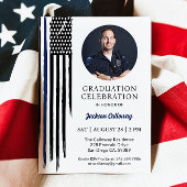 警察卒業式、水彩 薄い青い線の旗 招待状