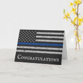 警察卒業祝い細いブルーライン カード (黄色い花)