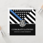 警察卒業青い線の旗おめでとう カード (正面/裏面インサイチュ)