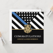 警察卒業青い線の旗おめでとう カード (正面/裏面インサイチュ)