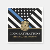 警察卒業青い線の旗おめでとう スタンダードカクテルナプキン (正面)