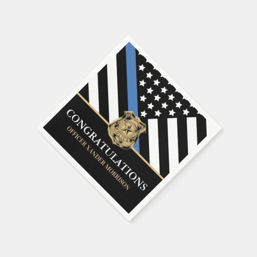 警察卒業青い線の旗おめでとう スタンダードカクテルナプキン (角)
