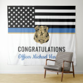 警察卒業青い線の旗おめでとう タペストリー (インサイチュ(横))