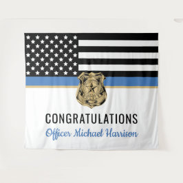 警察卒業青い線の旗おめでとう タペストリー