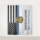 警察卒業青い線の旗おめでとう タペストリー (正面)