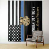 警察卒業青い線の旗おめでとう タペストリー (インサイチュ)