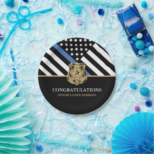 警察卒業青い線の旗おめでとう ペーパープレート (パーティー)