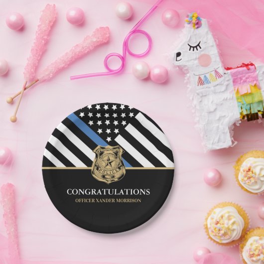 警察卒業青い線の旗おめでとう ペーパープレート (パーティー)