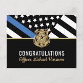 警察卒業青い線の旗法執行機関 インビテーションポストカード (正面)