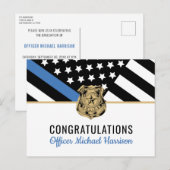 警察卒業青い線の旗法執行機関 インビテーションポストカード (正面/裏面)