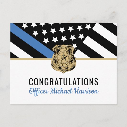 警察卒業青い線の旗法執行機関 インビテーションポストカード (正面)