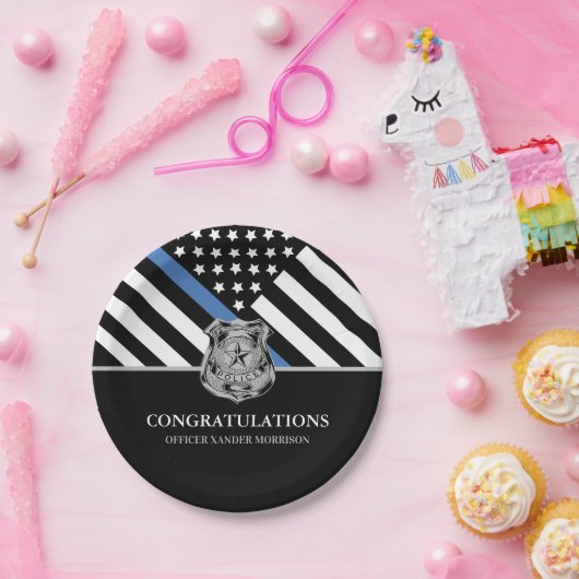 警察卒業青い線の旗法執行機関 ペーパープレート (パーティー)