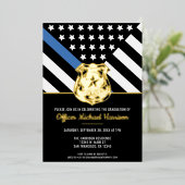 警察卒業青い線の旗法執行機関 箔招待状 (立ち正面)