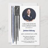 警察卒業、水彩 薄い青い線の旗 招待状 (正面)