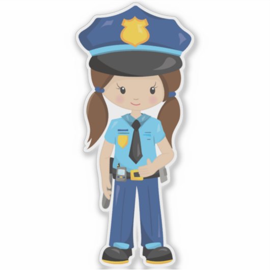 警察女子、警察官、警官、ブラウン・ヘア シール (正面)