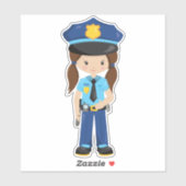警察女子、警察官、警官、ブラウン・ヘア シール (シート)