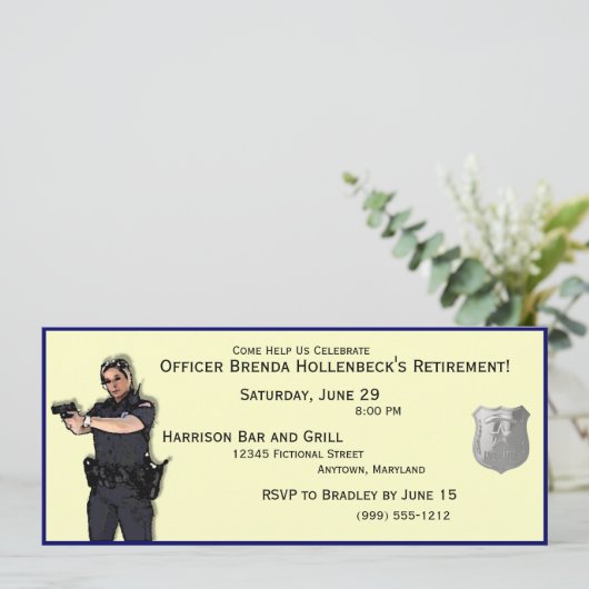 警察女性カスタム退職パーティの招待状 招待状 (スタンド正面)