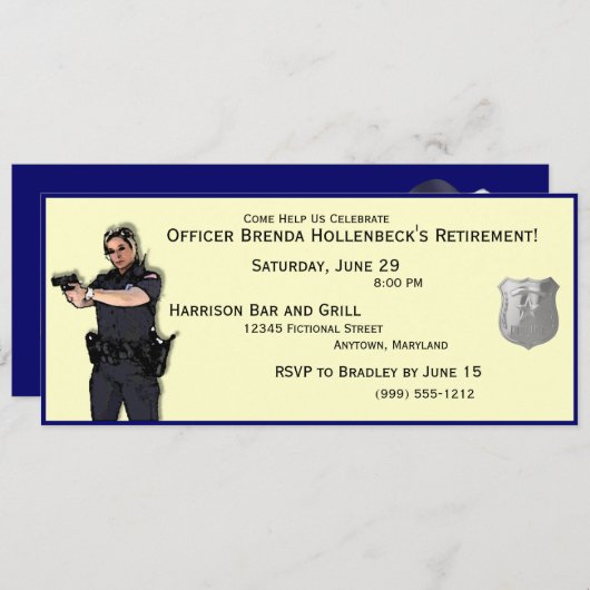 警察女性カスタム退職パーティの招待状 招待状 (正面/裏面)