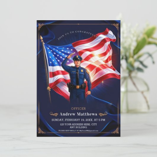 警察威厳のある院卒業招待状 招待状 (スタンド正面)
