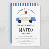 警察子供の誕生日パーティーミニマル 招待状 (正面/裏面)