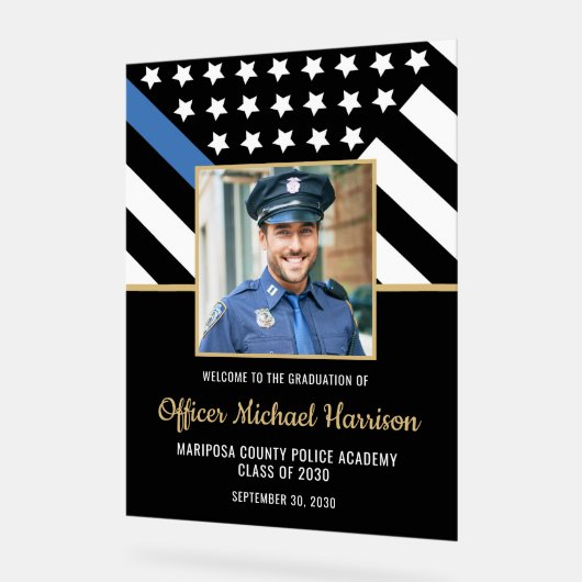 警察学校の卒業党旗の写真 アクリルサイン (傾斜)