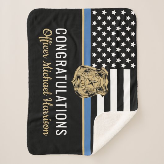 警察学校の卒業式の細いブルーライン国旗 シェルパブランケット (正面)