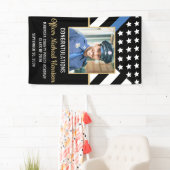 警察学校の卒業式パーティーのブルーライン写真 横断幕 (インサイチュ)