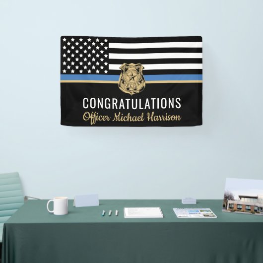 警察学校の卒業青線のお祝い 横断幕 (トレードショー)