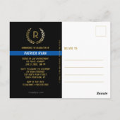 警察学校卒業証写真招待状 薄い青いライン ポストカード (裏面)