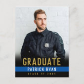 警察学校卒業証写真招待状 薄い青いライン ポストカード (正面)