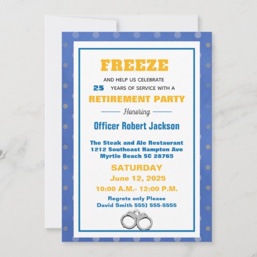 警察官おもしろいの退職パーティーの凍結 招待状 (正面)