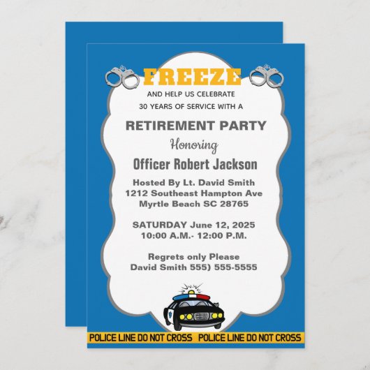 警察官おもしろい退職パーティの招待状 招待状 (正面/裏面)