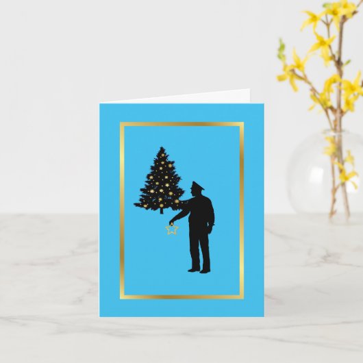 警察官と木のシルエットクリスマスカード カード (黄色い花)