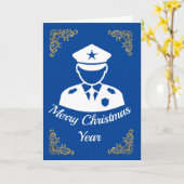 警察官のアイコンのクリスマスカード カード (黄色い花)