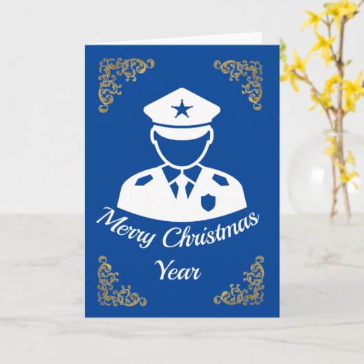 警察官のアイコンのクリスマスカード カード (黄色い花)