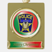 警察官のカスタムクリスマス飾り ゴールドプレートバナーオーナメント (正面)