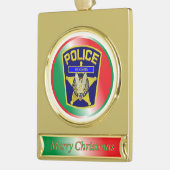 警察官のカスタムクリスマス飾り ゴールドプレートバナーオーナメント (左)