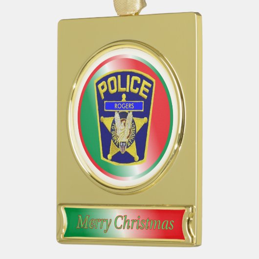 警察官のカスタムクリスマス飾り ゴールドプレートバナーオーナメント (左)
