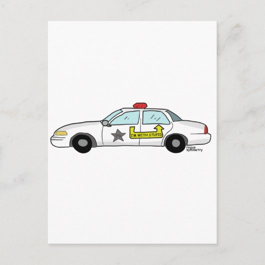 警察官のパトカーに貼られた「馬鹿と一緒」ステッカー ポストカード (正面)