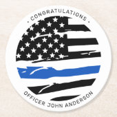 警察官のパーティー薄い青い線のお祝い ラウンドペーパーコースター (正面)