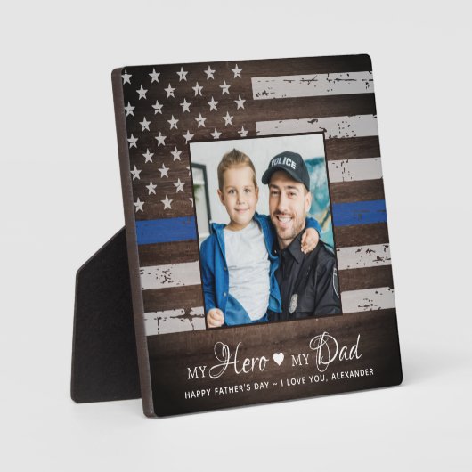 警察官のヒーローパパパーソナライズされた写真 フォトプラーク (正面)