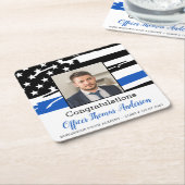 警察官の写真青の細い線の卒業 スクエアペーパーコースター (アングル)